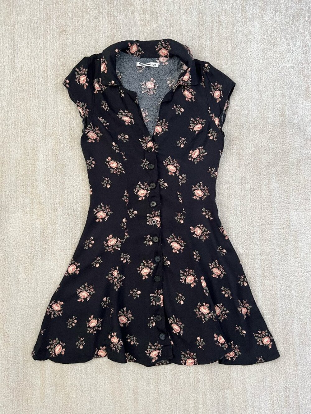 Reformation Concord Visalia Black Rose Floral Mini Dress 0
